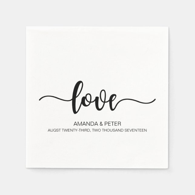 ELEGANT BLACK HANDWRITTEN LOVE WEDDING PAPER NAPKI NAPKIN (Front)