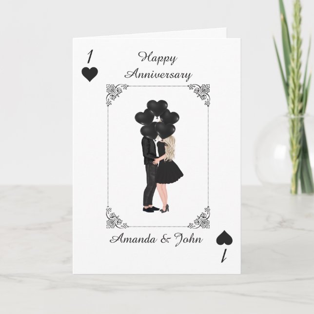 Elegant Black Happy Anniversary Personalised Card  (Front)