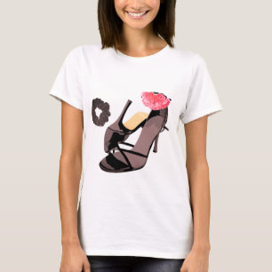 Elegant Black Heels & Carnation Art – Classy Femin T-Shirt