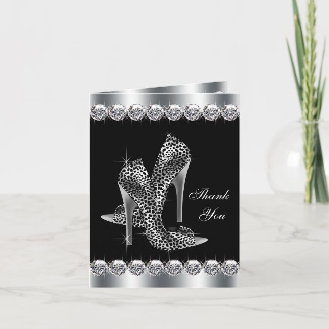 Elegant Black High Heel Shoe Thank You Cards (Front)