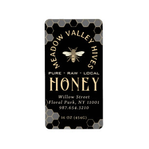 Elegant Black HONEY Label with Honeybee and Bee