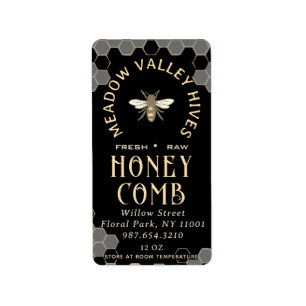 Elegant Black HONEYCOMB with Comb Pattern & Bee  Label