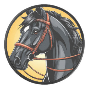 Elegant Black Horse Portrait Hockey Puck