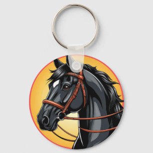 Elegant Black Horse Portrait Key Ring