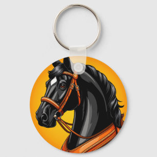 Elegant Black Horse Portrait Key Ring