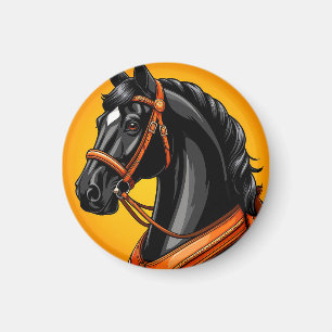 Elegant Black Horse Portrait Magnet