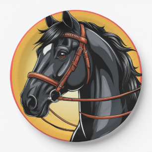 Elegant Black Horse Portrait Paper Plate