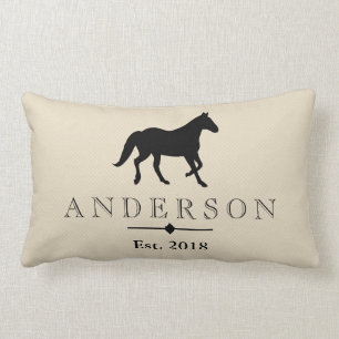 Elegant Black Horse Silhouette   Personalised Lumbar Cushion
