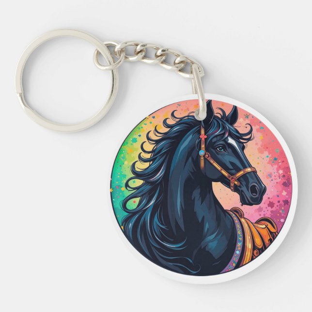 🐎Elegant Black Horse Vibrant Colour Key Accessory Ring (Front)