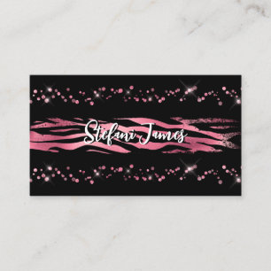 Elegant Black Hot Pink Foil Tiger Brush Stroke  Business Card