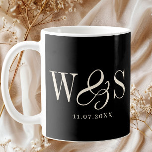 Elegant black initial wedding couples coffee mug