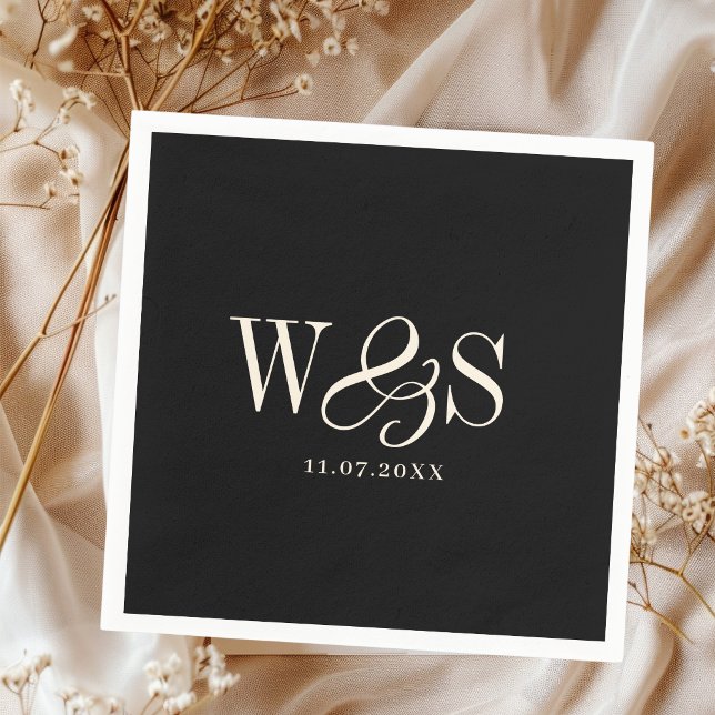 Elegant black initial wedding couples napkin (Creator Uploaded)