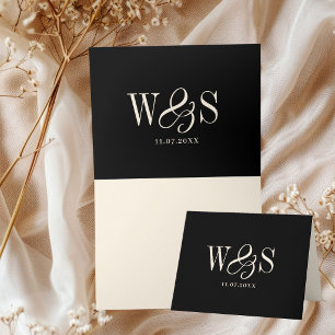 Elegant black initial wedding couples thank you card
