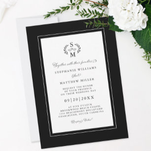 Elegant Black Initials Calligraphy Crest Wedding Invitation