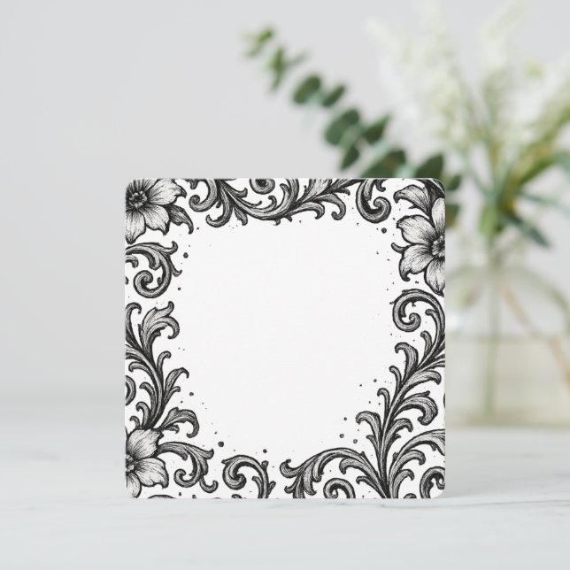 Elegant Black Ink Floral Border Design (Standing Front)