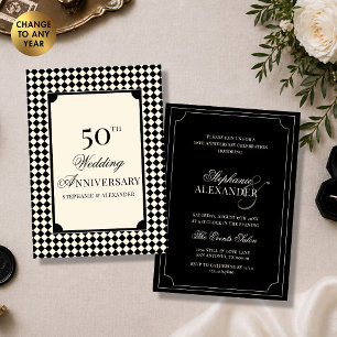 Elegant Black Ivory Chequered Wedding Anniversary Invitation