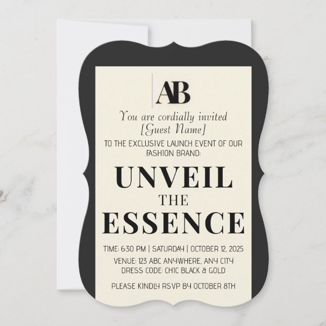 Elegant Black & Ivory Fashion Event Invitation (Front)