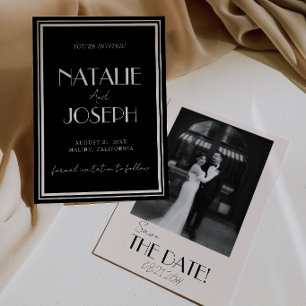 Elegant Black Ivory Old Money Photo Classy Wedding Save The Date