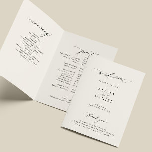 Elegant black ivory script folded wedding party program
