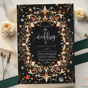 Elegant Black Jewels Decorated Wedding Invitation