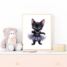 Elegant Black Kitten Ballerina in Purple Tutu