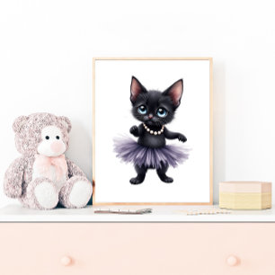 Elegant Black Kitten Ballerina in Purple Tutu Poster