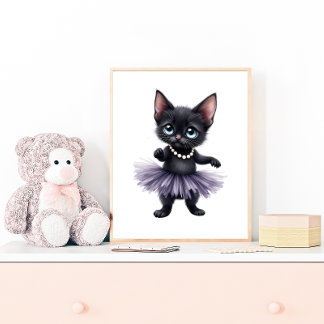 Elegant Black Kitten Ballerina in Purple Tutu Poster