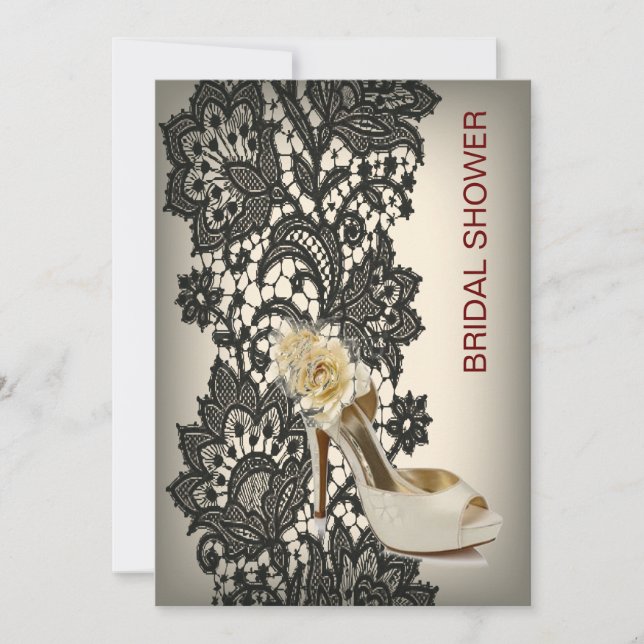 elegant black Lace beige vintage bridal shower Invitation (Front)