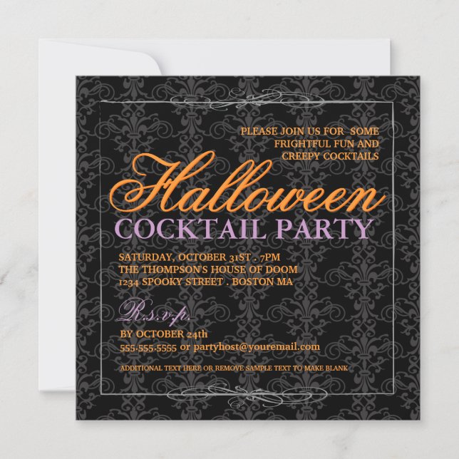 Elegant Black Lace Halloween Cocktail Party Invitation (Front)