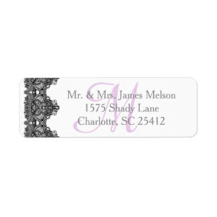 Elegant Black Lace Monogram Wedding Suite Return Address Label