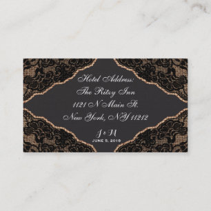Elegant Black Lace on Burlap Jute Hotel Card
