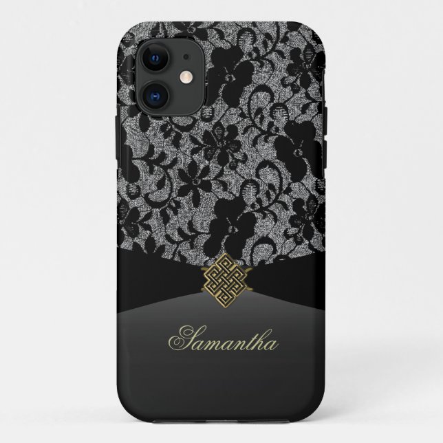 Elegant Black Lace Personalised iPhone Case (Back)