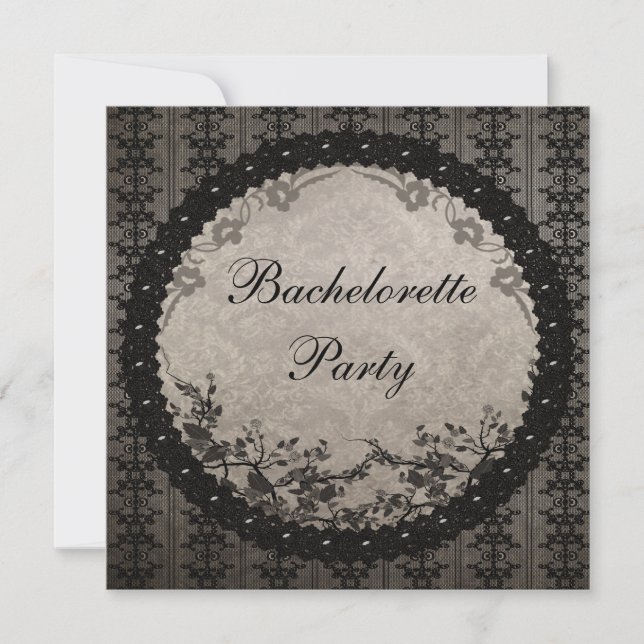Elegant Black Lace & Sequins Bachelorette Party Invitation (Front)