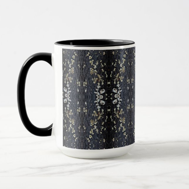 Elegant Black Lace Tree Bark Patterned Mug (Left)
