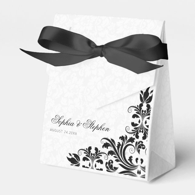 Elegant Black Lace White Damasks Favour Box (Front Side)