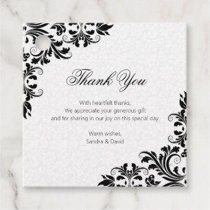 Elegant Black Lace White Damasks Favour Tags