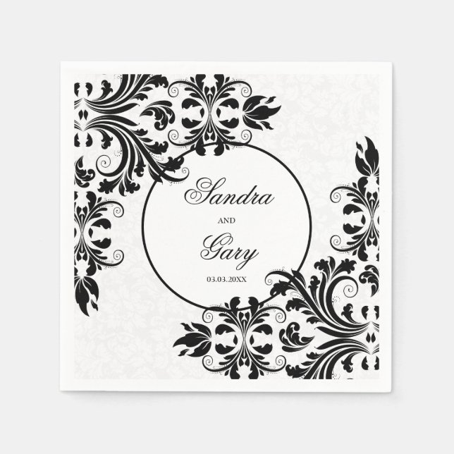 Elegant Black Lace White Damasks Napkin (Front)