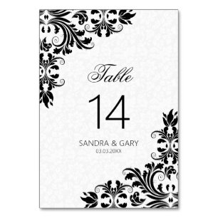 Elegant Black Lace White Damasks Table Number