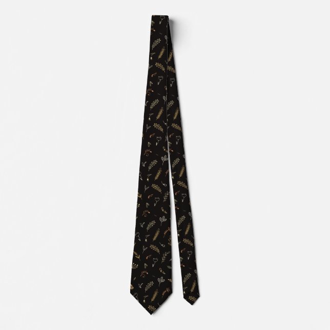 Elegant black leaf pattern neck tie (Front)
