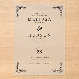 Elegant Black Leafy Branches Acrylic Invitations