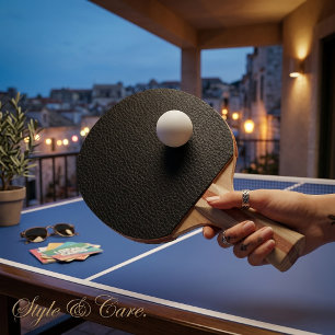 Elegant Black Leather Finish Texture Ping Pong Paddle