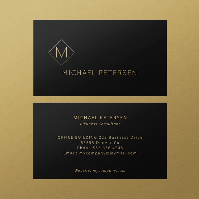 Elegant black leather gold monogrammed business card (Creator Uploaded)