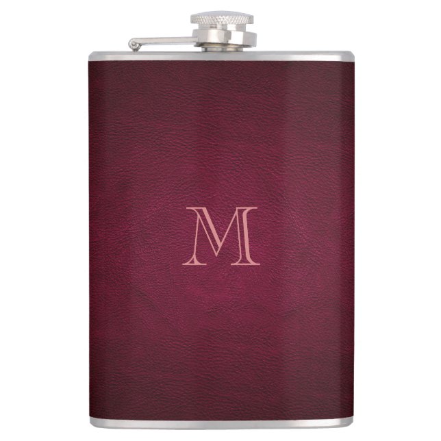 Elegant black leather look monogram hip flask (Front)