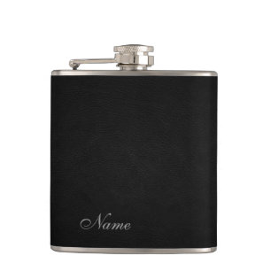 Elegant black leather look personalised hip flask