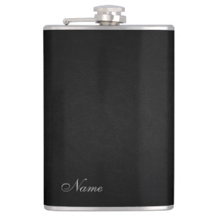 Elegant black leather look personalised hip flask