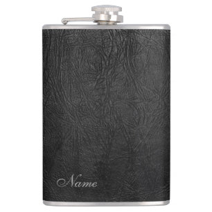 Elegant black leather look personalised hip flask