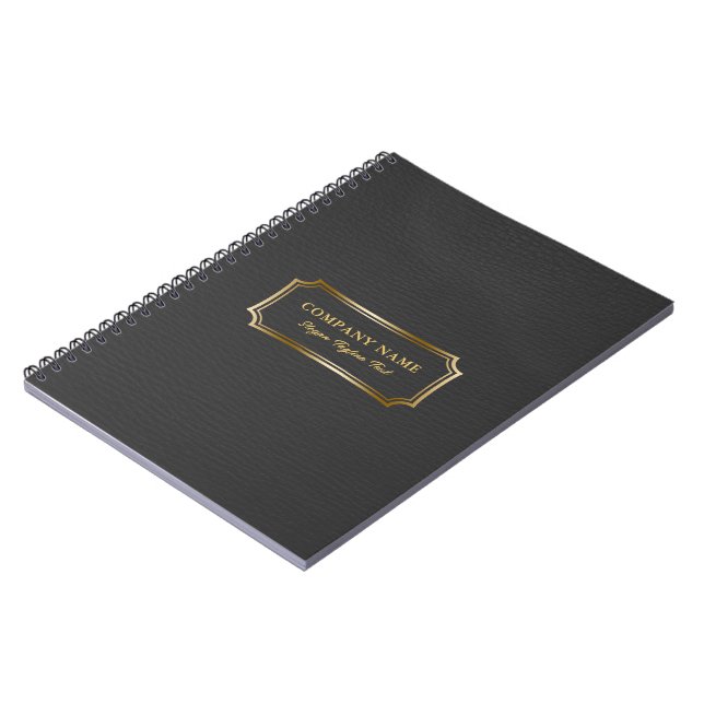 Elegant Black Leather Texture Gold Text Frame Notebook (Left Side)