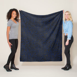 Elegant Black Leopard Animal Print on Dark Blue Fleece Blanket