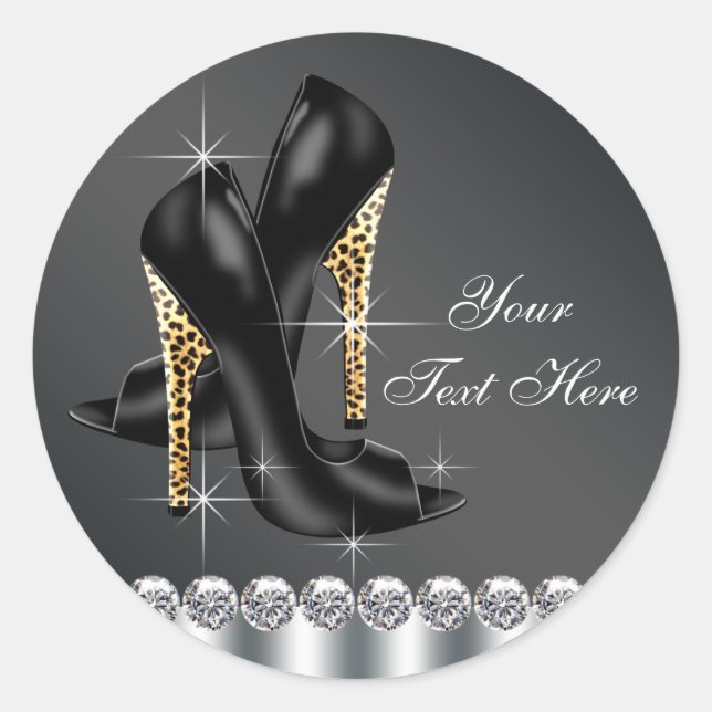 Elegant Black Leopard High Heel Shoe Stickers (Front)