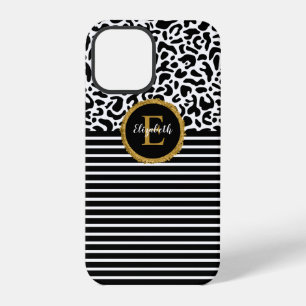 Elegant Black Leopard Monogram Laptop Sleeve iPhone 12 Pro Case